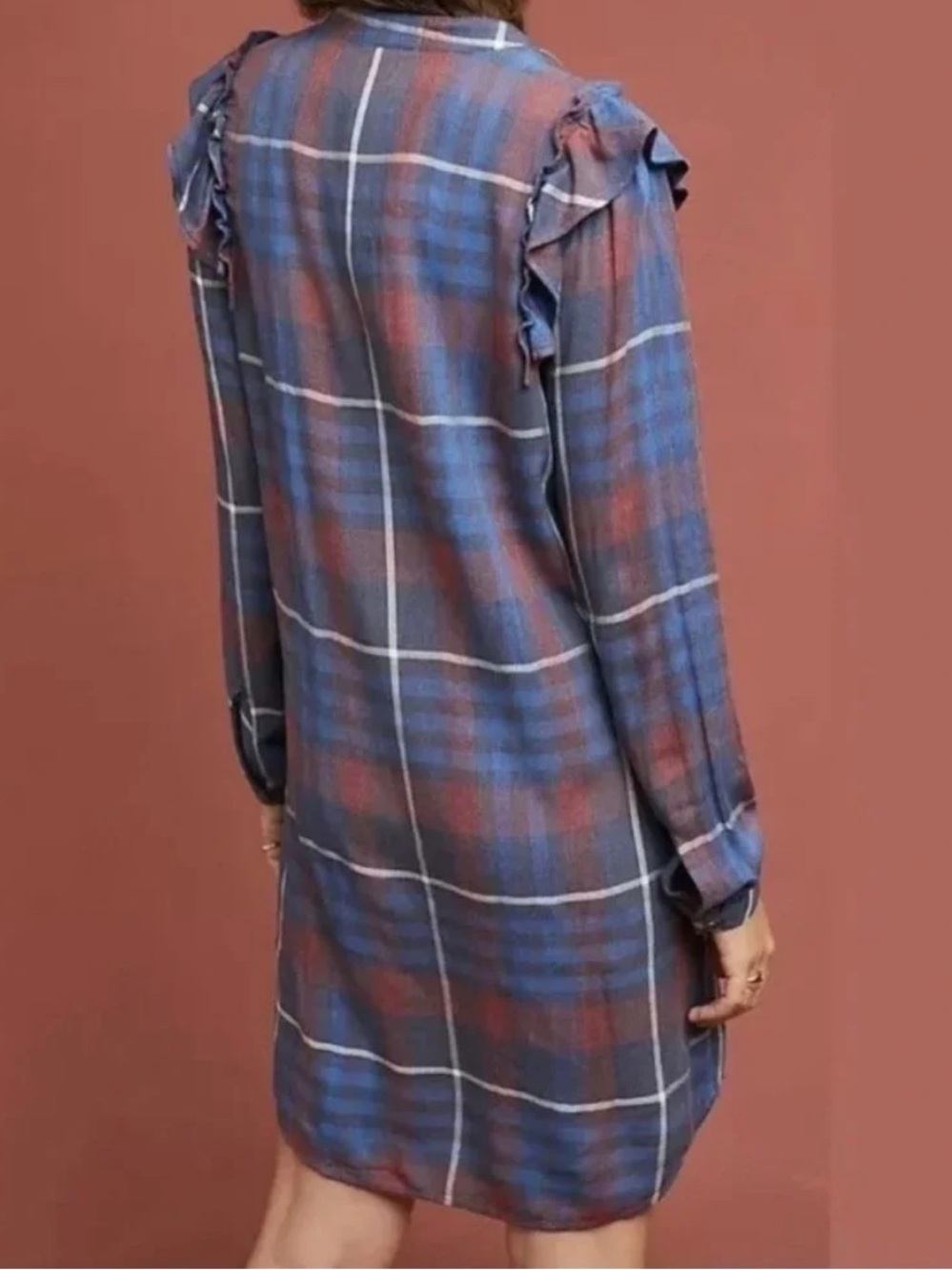 Anthropologie Cloth & Stone Plaid Flannel Long Sleeve Shirt Dress Size Small - Picture 2 of 7
